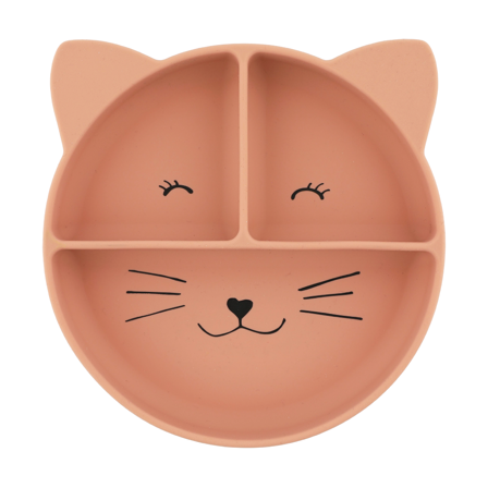 Trixie Silikontallerken tredelt med sugekopp Mrs. Cat, Rosa, 1 stk.