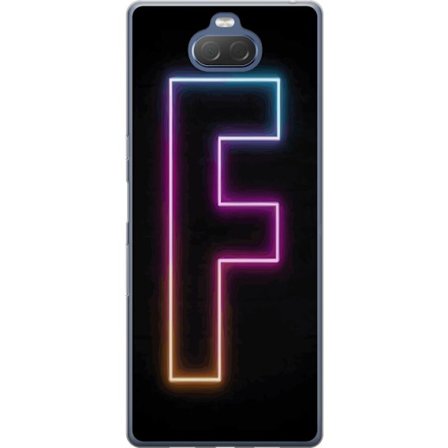 Kompatibelt Mobildeksel til Sony Sony Xperia 10 Plus Neonbokstav F i rosa, blå og gule lyskanter mot en mørk bakgrunn, grafisk bokstavillustrasjon m