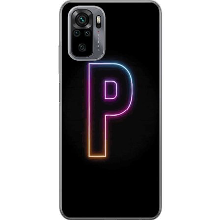 Kompatibelt Mobildeksel til Xiaomi Xiaomi Redmi Note 10 Minimalistisk neonbokstav P i fargegradering og lyseffekt mot svart bakgrunn i digital neonsti