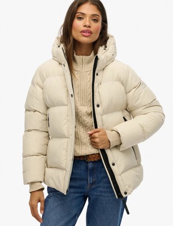 Superdry Hooded 5 Baffle Sports Puffer - Cream - XL