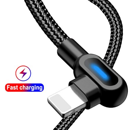 Kompatibel med iPhone, vinklad 90 graders laddarkabel USB A till USB C / iPhone Lightning