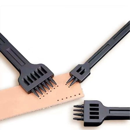 Lærsøm chisels Rund hullstansingsverktøy 4mm 2/4/6 klo tannsett for DIY lærhåndverk (Svart-3stk)