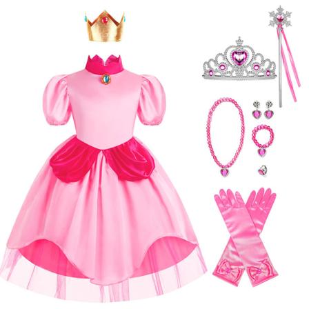 Barn Peach Princess Dress Mario Luigi Rosa Klänning Cosplay Girls Halloween Kostymer Biki1 130cm