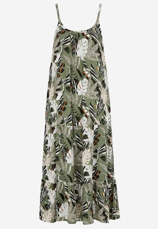 Cellbes of Sweden - Strandkjole med volanter i kakigrøn / mønstret til damer i størrelse 54/56