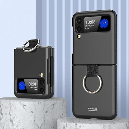 Ringhållare Skal Kompatibel Samsung Galaxy Z Flip 4 Med Ringstativ, Z Flip 4 PC Frostat Skal Anti-förlorad