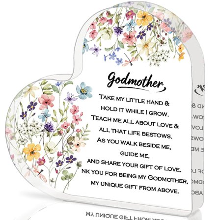 Gudmorgåva Hjärta Akrylminne För Madrina Födelsedagspresent 10x10cm, Gudmorgåva Idéer Sentimentala Gudföräldrapresent