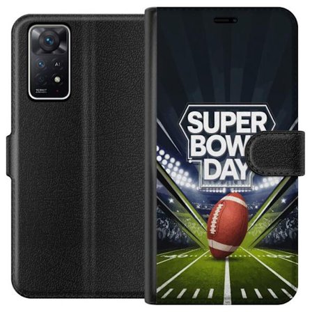 Kompatibel Tegnebogsetui til Xiaomi Redmi Note 11 Pro 5G Super Bowl Day plakat med amerikansk fodbold på oplyst arena i dramatisk sportsdesign