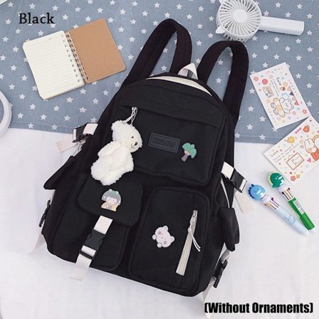 Rygsæk med stor kapacitet Sød skoletaske Laptop taske til piger Sort black
