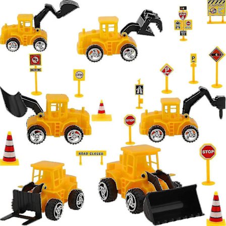 /NN/Dekorationer til byggekøretøjer gravemaskine tema kage inkluderer 6 byggelastbil gravemaskine cupcake toppers og 14 vejskilt legetøjsdekoration 