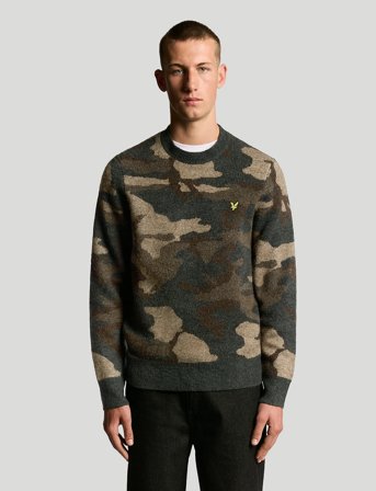 Lyle & Scott Brushed Camouflage Crew Neck Jumper - Khaki green - XXL