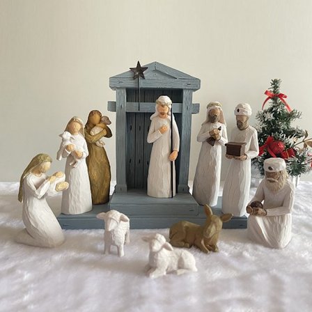 11 stk. Willow Tree Julekrybbe Figur Statue Håndmalet Dekoration Julegave Julepynt Ornament