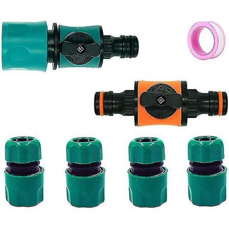 7-delt sett med hurtigkoblingsventiler for hageslange