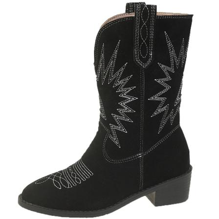 Kvinnors Broderi Mid Calf Boots Cykelstövel Med Spetsad Tå