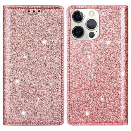 Glitter Plånboksfodral iPhone 14 Pro Roséguld