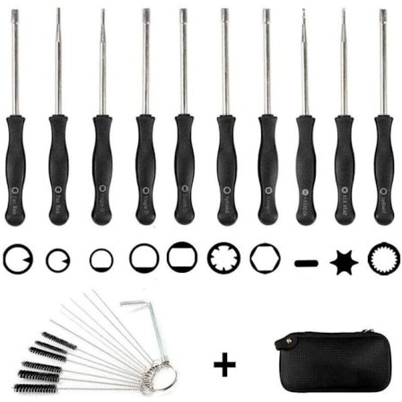 10-osainen kaasuttimen säätöruuvimeisselisarja + EVA-laukku + puhdistusharja, työkalusarja kaasuttimen säätöön, kaasuttimen säätötyökalu