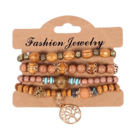 Armbandsset W - 4 Delar Beige One Size