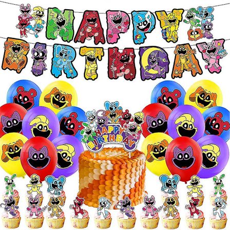 Smilende Critters Horrorspil Børn Voksne Fødselsdagsfest Dekoration Ballon Banner Kage Toppers Sæt Festartikler Kits Festartikler (FMY)