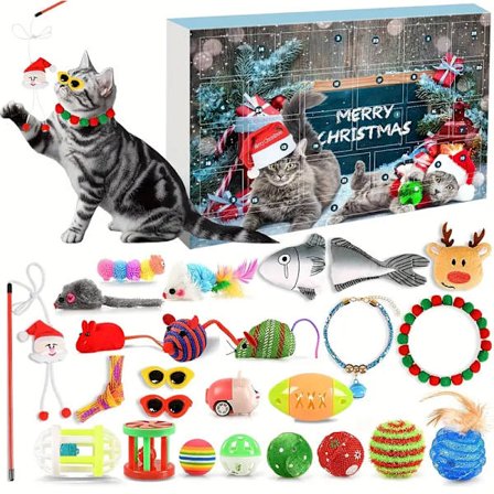 2024 Katt-Adventskalender 2024 Julkalender för Kattungeleksaker 24st Katt