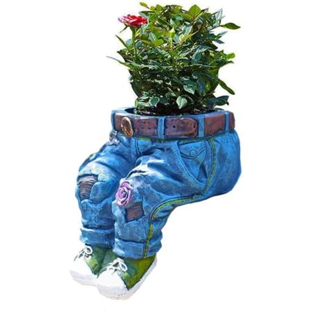 Harpiks Blomsterpot Denim Haveplanter Dekorative Plantepot til Udendørs Indendørs Græsplæne Dekoration Siddehave Plantepot Have Harpiks