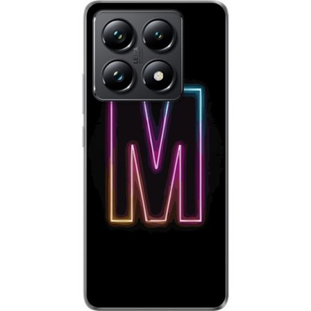 Kompatibelt Mobilskal till Xiaomi Xiaomi 14T Neonbokstav M med färgskiftande ljuseffekt mot svart bakgrund, modern minimalistisk typografi med stark