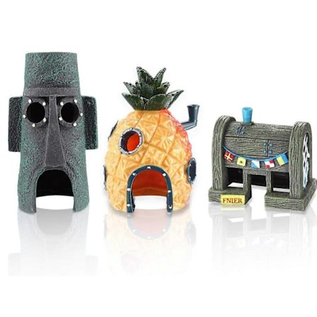Spongebob Akvariedekoration Betta Litet Akvarium Ornament, Set med 3