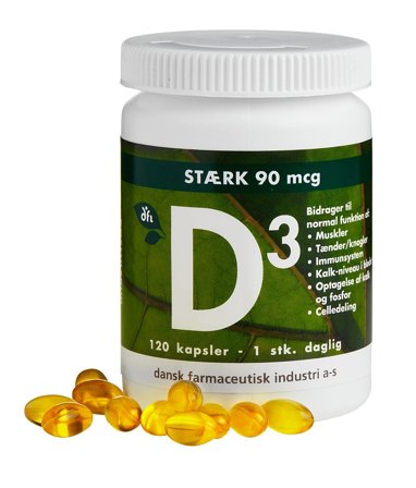 Dansk Farmaceutisk Industri Vitamin D3 90 mcg 120 kaps., Helse & Madvarer, Vitaminer, D-vitamin