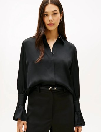 Tommy Hilfiger Sateen Ruffle Cuff Ls Shirt - Black - 34