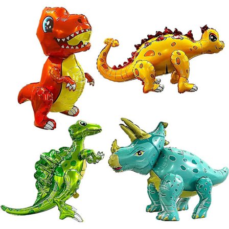 4-pack Jätte Dinosaur Ballonger För Födelsedagsfest Dekorationer, Söta Självstående Dino Aluminiumfolie Ballonger, Uppblåsbara Djur Ballonger För Barn