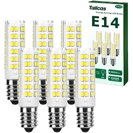 E14 LED-lyspære, 5W (tilsvarende 50W halogen) Kaldhvit 6000K 500LM Liten Edison-skrue Ikke-dimbar AC 220-240V, 6-pakning [Energiklasse F]