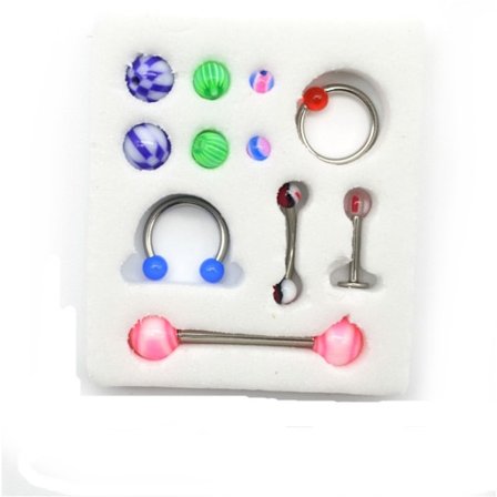 Ögonbryn ringar, tungpiercing, läpp ring set piercingar