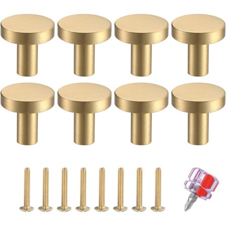 8 st dörrknoppar, runda mässingshandtag med ett hål, vintage skåpsknoppar, för byrå, skåp, med matchande skruvar och skruvmejsel - 20*20 mm/guld-X44-