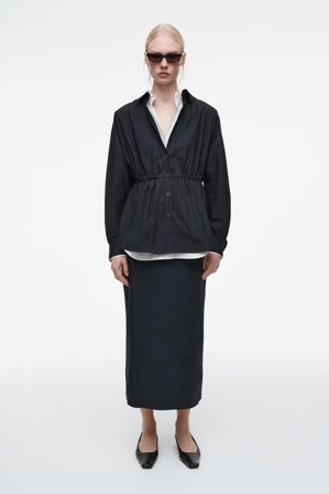 COS Women's Cotton Drawstring Midi Skirt in Blue