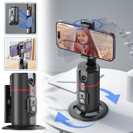 Ny mobiltelefon följer kamera Pan/Tilt Desktop Live Panoramic Follow Camera Stand med 360 graders rotation Smart Stand(Svart)