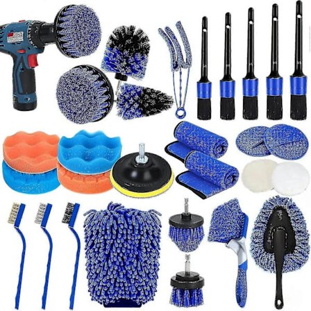 29 stk Bilpleiebørstesett, Bilpleiebørstesett, Auto Detailing Drill Brush Set, Bilpoleringssvamper Kit, Bilrengjøringsverktøy Kit, Biltilbehør
