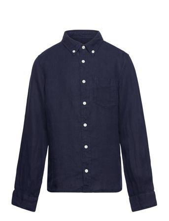 Linen Ls Bd Shirt Shirts Long-sleeved Shirts Marineblå GANT*Betinget Tilbud
