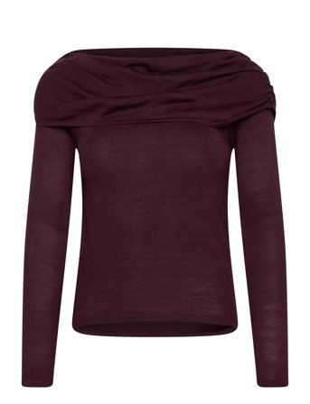 Mango Fitted Sweater With Draped Neckline - Burgundy - L
