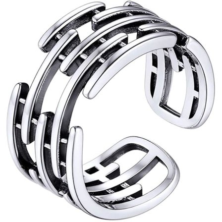 Justerbar 925 Sterling Silver Ring med detaljer, Korskedjor Band Ring Måne Stjärna Keltisk Knuta