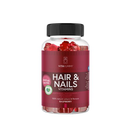 Multivitamin VITAYUMMY Hår & negle Vitaminer 60 Gummies Hindbær - Bodyman.dk