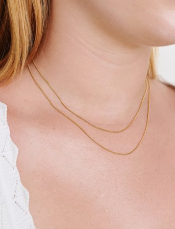 Timi of Sweden Silvia - Double Snake Chain Necklace Stainless Ste - Gold - ONE SIZE 45 cm