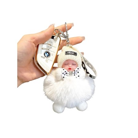 Pörröinen nukkuva vauva -avaimenperä, pehmoinen nukke, laukkukoru, avainrengas