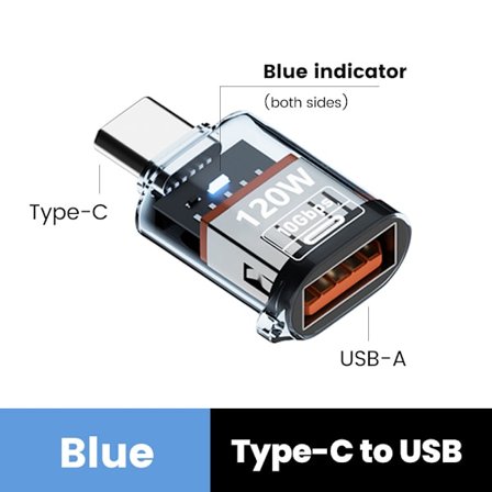 10 Gbps USB C Hona till USB Hane Adapter 1-Pack, 120W Typ C Hane till USB A 3.2 Hona, OTG-omvandlare för Telefon, Laptop Laddning och Dataöverföring