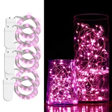 6-pak 1m Mini LED Lysstreng Batteridrevet Rosa