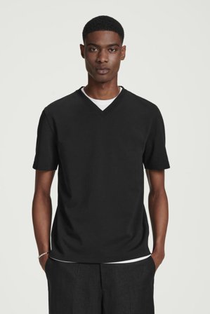 COS Men's Interlock Cotton V-Neck T-Shirt in Blue