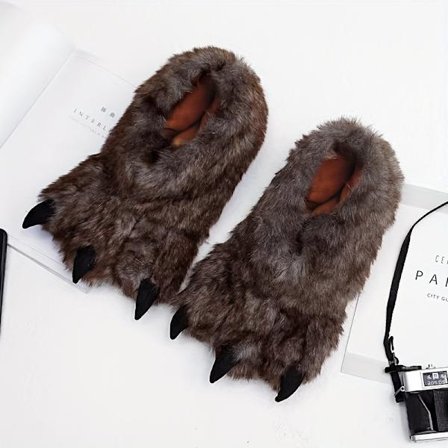 Supermyke tegneserietøfler med poter for foreldre, tykke og komfortable plysjhussko