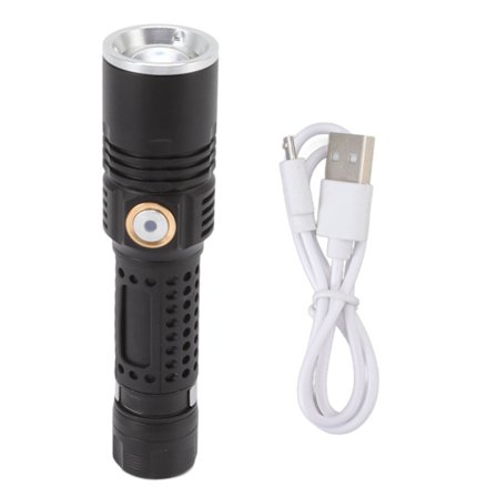 LED-lommelykt med høy lysstyrke 800LM 3 lysmoduser roterbar zoom USB oppladbar lommelykt med metallklips for camping