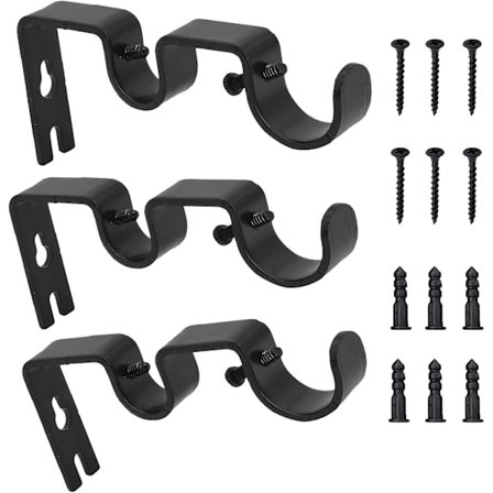 3 stk gardinstangfester, justerbart stangveggfeste, dobbel Cu