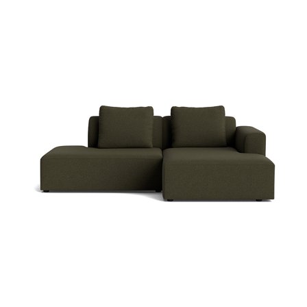 Como Lille Chaiselong Sofa, Højrevendt Open End - Loop Grøn - 226x155x83cm - Inkl. 2 Rygpuder - Håndlavet Kvalitets Chaiselong Sofa