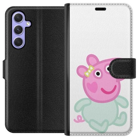Yhteensopiva Lompakkokotelo Samsung Galaxy A54 Peppa Pig vauvahahmo pastelliväreissä, suloinen piirretty lasten kuvitus pehmeällä minimalistisella tyy