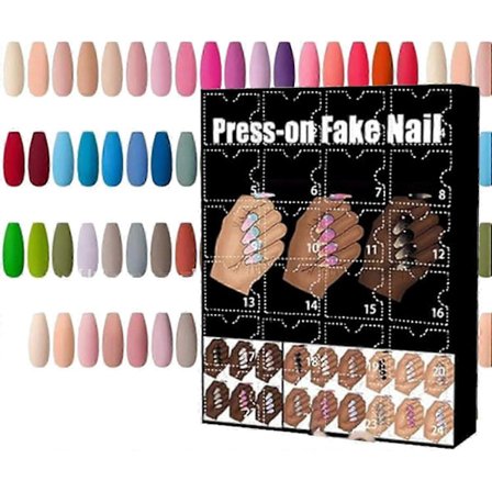 Falsk Negle Julekalender, 24 Dages Jule Nedtællingskalender, Neglekunst Bærende Panser Tryk På, Tryk På Negle Julegave Til Kvinder