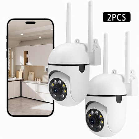 Trådlös kamera 1080P HD Trådlösa säkerhetskameror Fullfärg Mörkerseende, 2-vägs Audio 2st